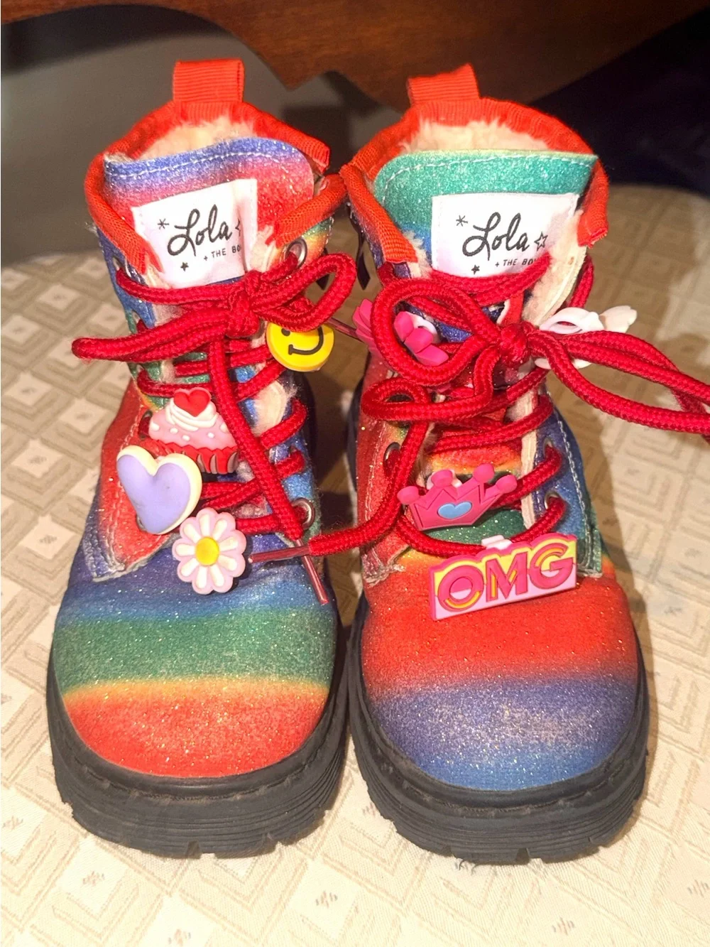 Lola & The Boys Toddler OMBRE RAINBOW Sparkly Glitter CHARM BOOTS Sz 30 (12c)